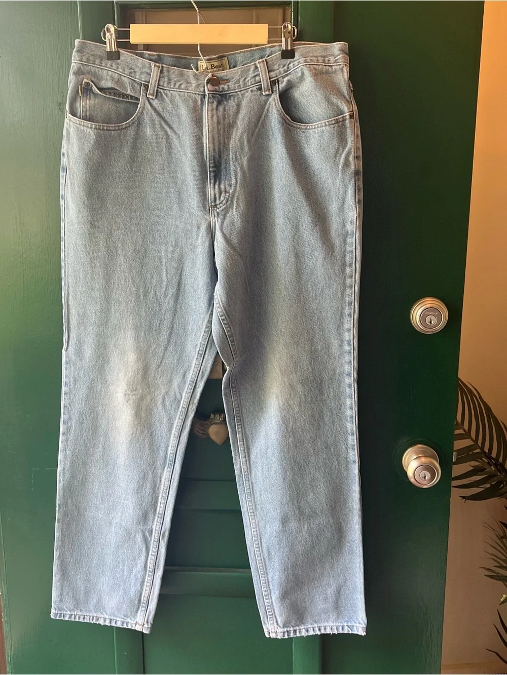 L.L. Bean Light Blue Denim Jeans with Brown Leather Patch